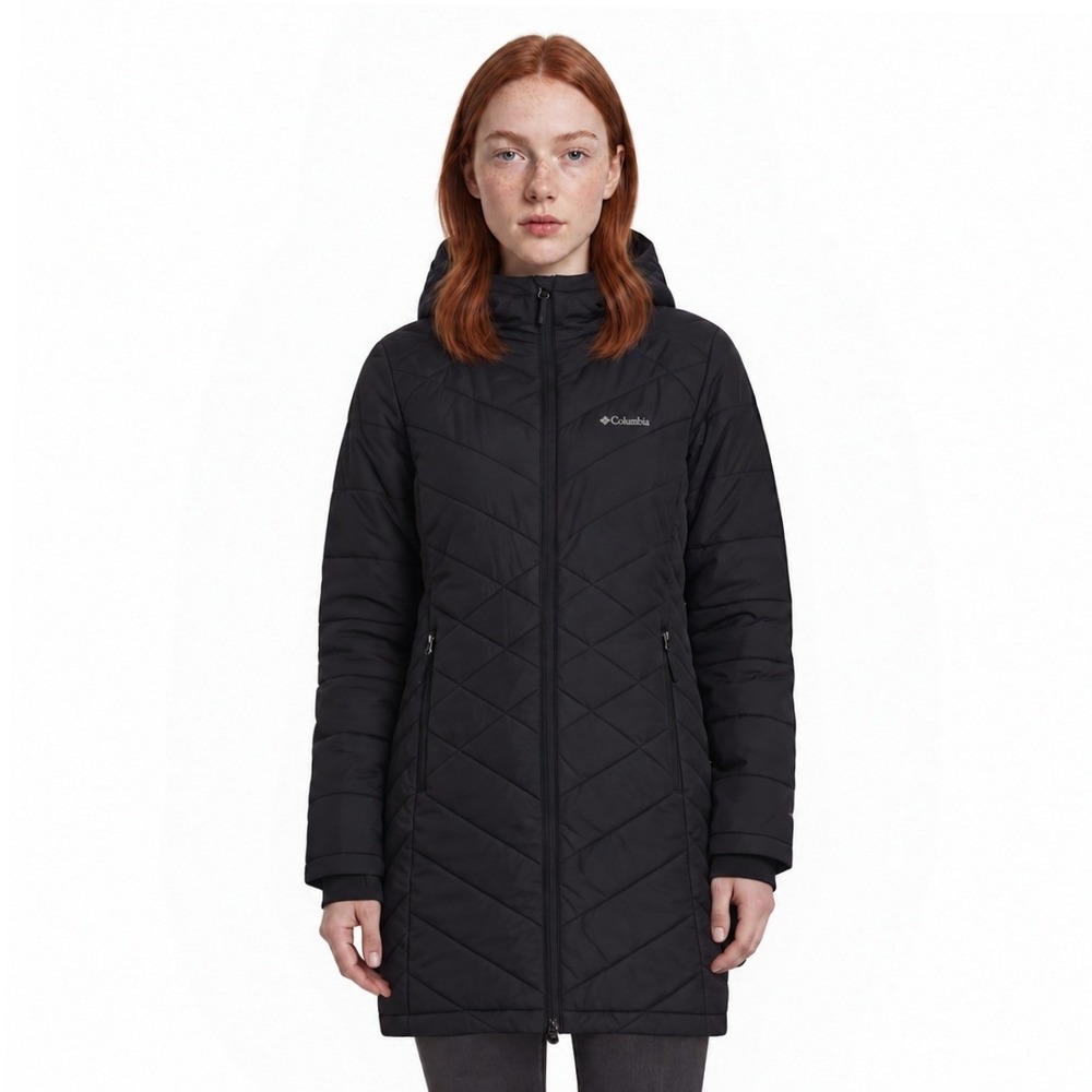 Columbia Heavenly Long Hooded Jacket Coat Women's Size Large Black Omni-Heat